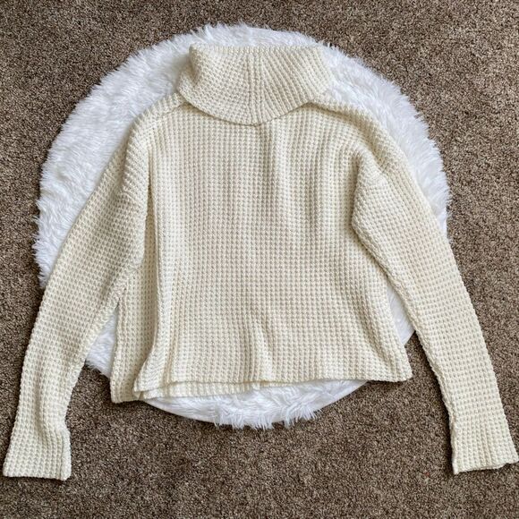 Mud Pie Waffle Knit Turtleneck Sweater Cream Women’s Size Small - Picture 2 of 8